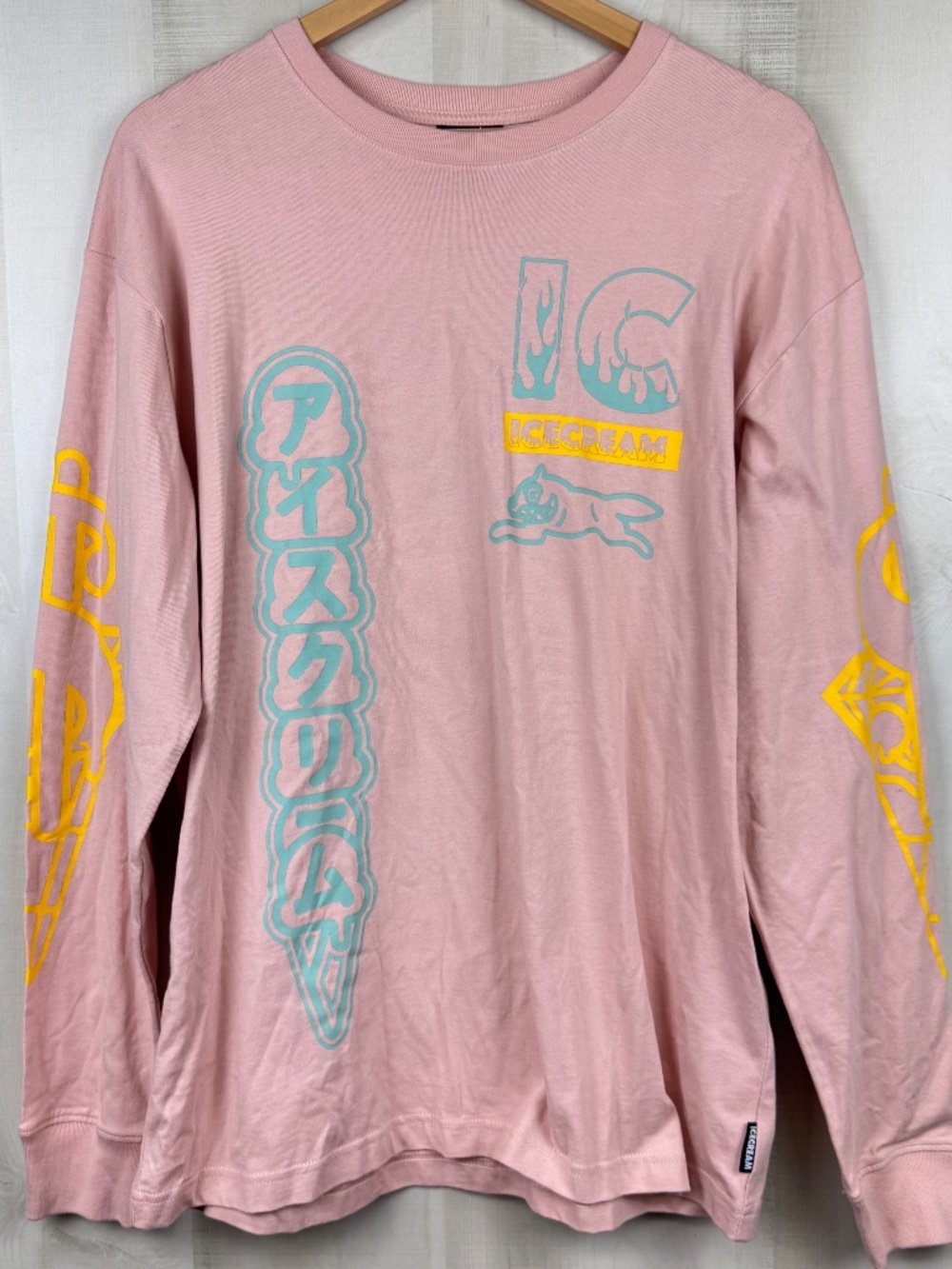NWT ICECREAM Streetwear Scoops Men’s Long Sleeve Knit T-Shirt Pink Shirt Medium